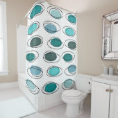 Rideaux De Douche Mi-Siècle Moderne Ovals Scribbles Turquoise (En situation)