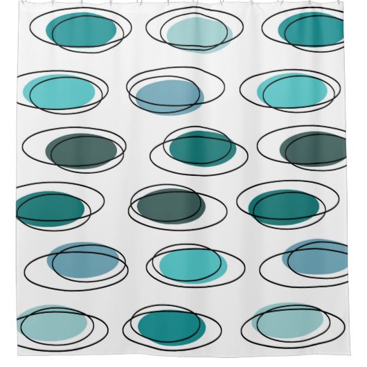 Rideaux De Douche Mi-Siècle Moderne Ovals Scribbles Turquoise (Devant)