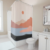 Rideaux De Douche Mi-siècle Moderne Retro Paysage Orange (En situation)