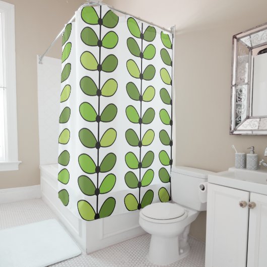 Rideaux De Douche Mi-siècle moderne Scandi Green Feuilles (En situation)