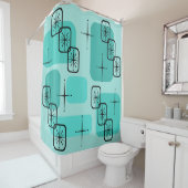 Rideaux De Douche Mi-siècle moderne Spoutnik Turquoise (En situation)
