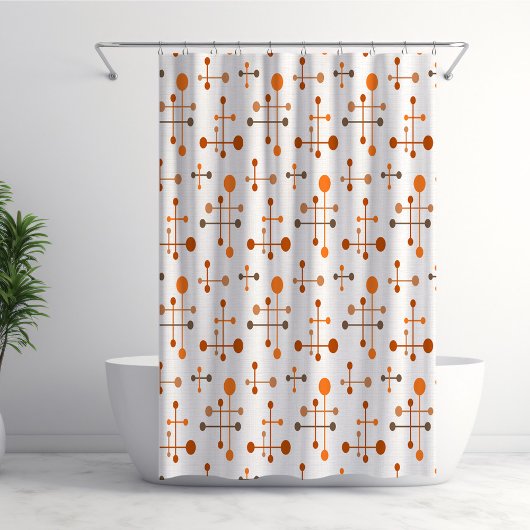 Rideaux De Douche Mi-Siècle Motif d'âge atomique 36 Orange, Brown