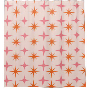 Rideaux De Douche Mi-Siècle Rétro Starburs Motif rose orange