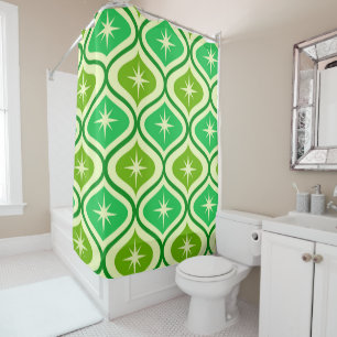 Rideaux De Douche Mi-Siècle Retro Starburs Sur Green Ogee Motif