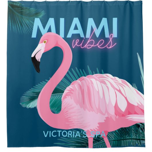 Rideaux De Douche Miami Vibes Neon Flamant rose Art déco (Devant)