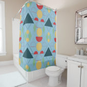 Rideaux De Douche Mid Century bleu géométrique (En situation)
