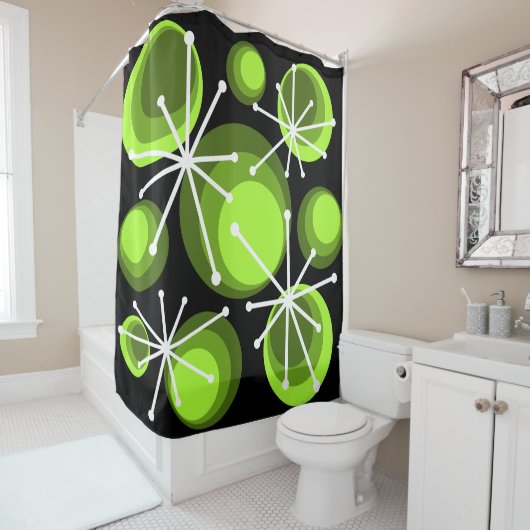 Rideaux De Douche Mid Century Circles Starburts Chartreuse (En situation)