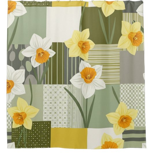 Rideaux De Douche Mid-Century Daffodil Floral Pattern (1) (Devant)