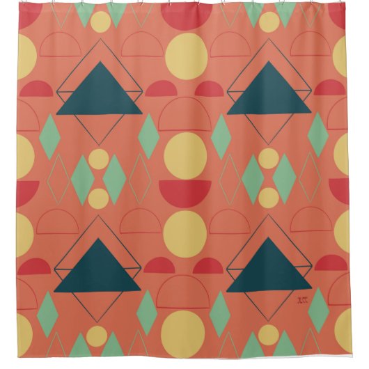 Rideaux De Douche Mid Century Mod Orange géométrique (Devant)