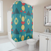 Rideaux De Douche Mid Century Mod Turquoise géométrique (En situation)