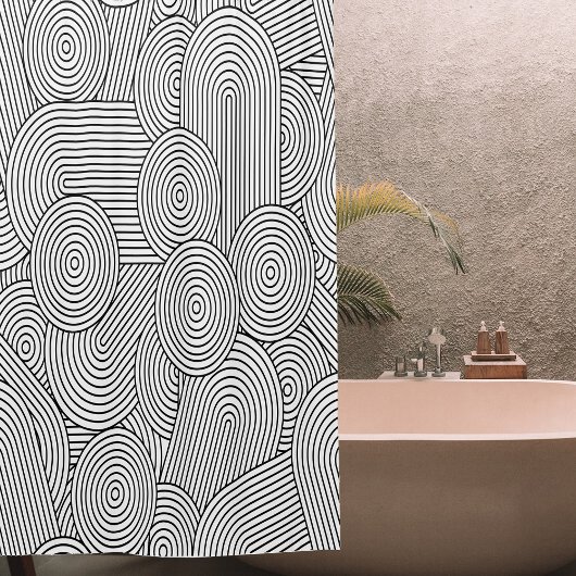 Rideaux De Douche Mid Century Modern Geometric Arch Black White
