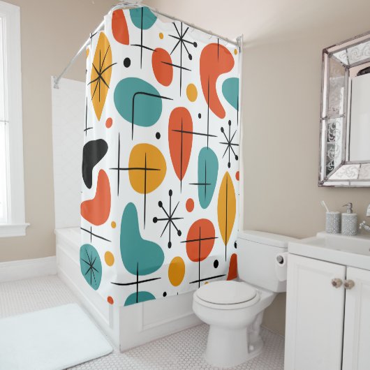 Rideaux De Douche Mid Century Modern Starburst Pattern (En situation)