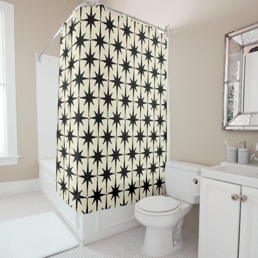 Rideaux De Douche Mid Century moderne Starburst Motif noir (En situation)