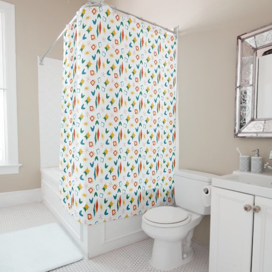 Rideaux De Douche Mid Mod Atomique Mid-Century Moderne Formes Rétro (En situation)