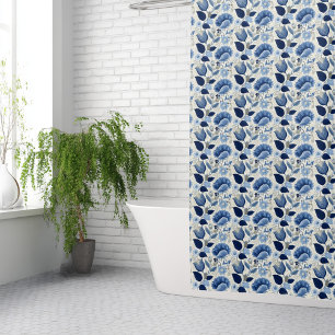 Rideaux De Douche Midnight Delft Garden Vintage Botanique Bleu