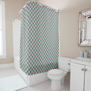 Rideaux De Douche Mignon Amusant Moderne Damier Rose Vert Géométriqu