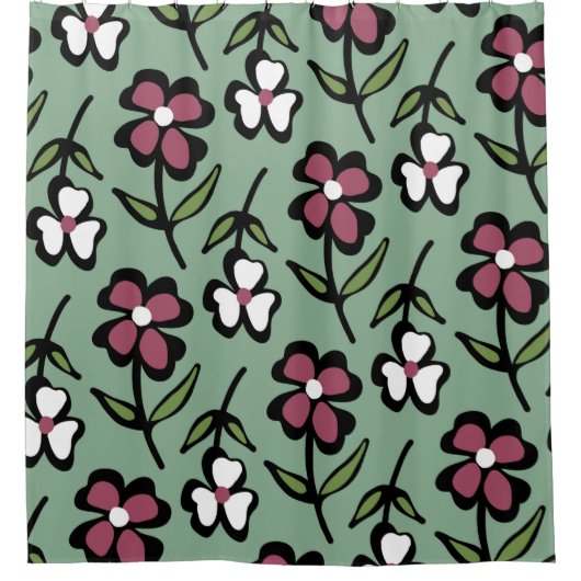 Rideaux De Douche mignon fleurs blanches roses motif (Devant)
