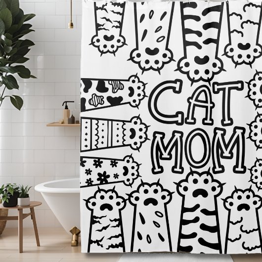 Rideaux De Douche Mignonne maman chat noir et blanc avec pattes de c