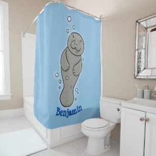 Rideaux De Douche Mignonne manatée bébé avec bulles illustration