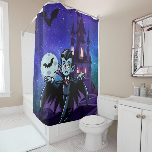 Rideaux De Douche Mignonne, whimsical Halloween vampire (En situation)