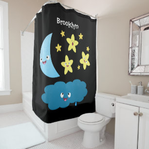 Rideaux De Douche Mignons étoiles chantant, lune et bande dessinée d