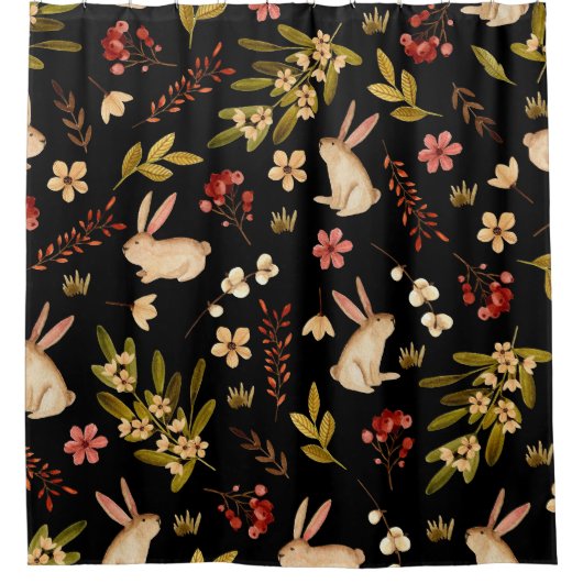 Rideaux De Douche Mignons lapins : Motif à main aquarelle (Devant)