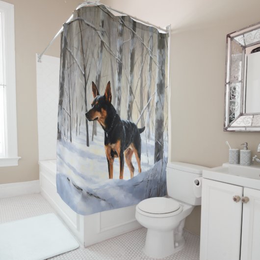 Rideaux De Douche Mince Pinscher Laisser Neige Noël (En situation)