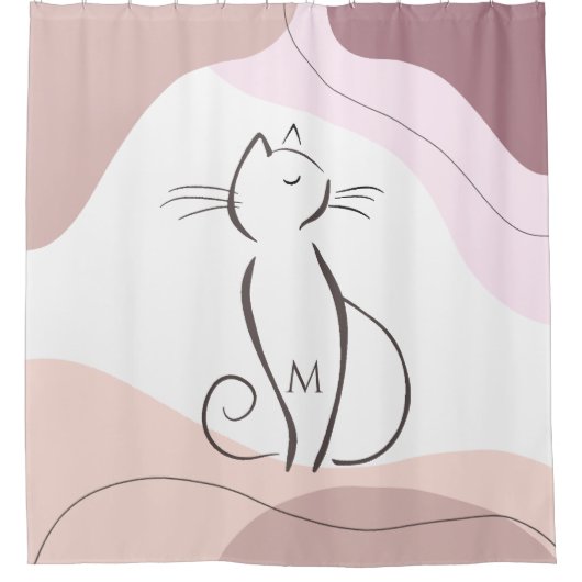 Rideaux De Douche Mini Chat Noir Formes Boho Bio Monogramme (Devant)