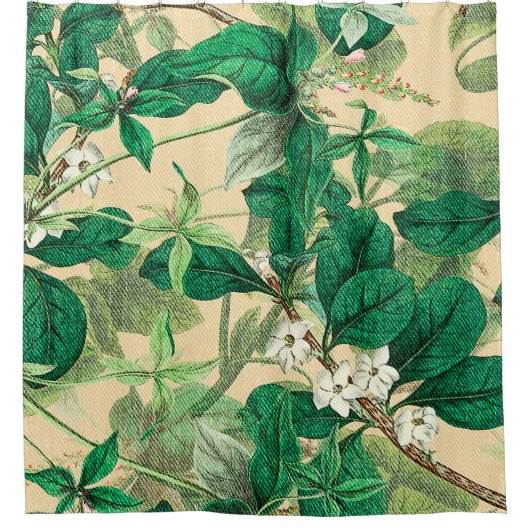Rideaux De Douche Mini fleurs blanches avec motif feuille (Devant)