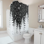Rideaux De Douche Mini noir blanc pinède nuit étoiles ciel (En situation)