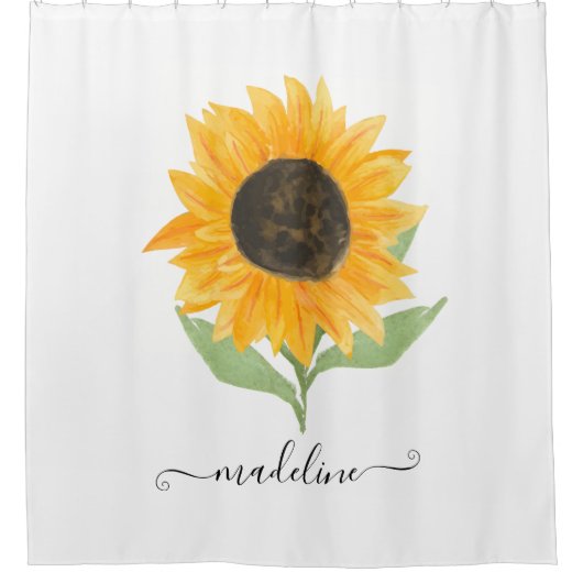 Rideaux De Douche Minimal Rustic Sunflower Personalized Name Script (Devant)