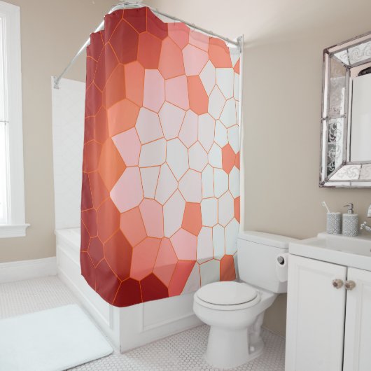 Rideaux De Douche Minimalisme Abstrait Corail Rouge Cellules Blanche (En situation)