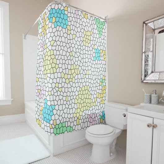 Rideaux De Douche Minimalisme Art Abstrait Pale Pastel Cellules (En situation)