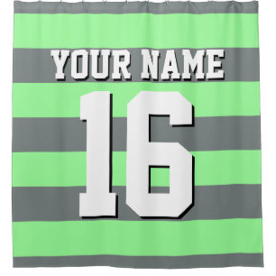 Rideaux De Douche Mint Green Charcoal Sports Jersey Preppy Stripe