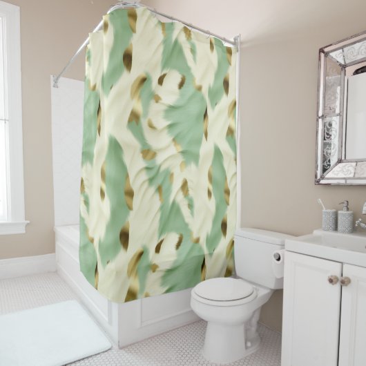 Rideaux De Douche Mint Green Cream Gold Cowhide (En situation)