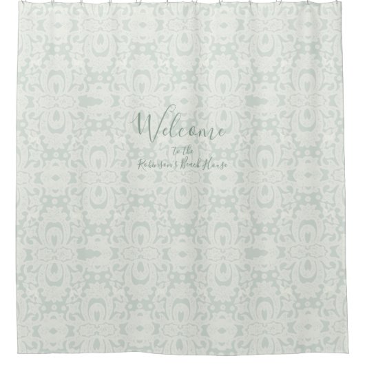 Rideaux De Douche Mint Green Grray Beach Ocean Damask Brocade Motif (Devant)