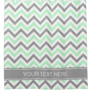 Rideaux De Douche Mint Grey Wht LG Chevron Dk Grey Nom Monogramme