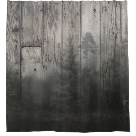 Rideaux De Douche Misty Forest Lake Pine Trees & Wood Rustic (Devant)