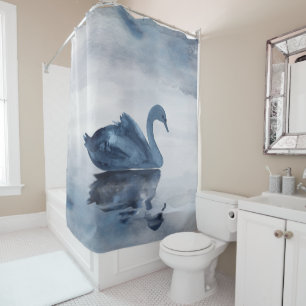 Rideaux De Douche Misty Reflections Moody Dusty Blue Swan sur le l
