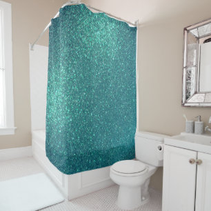 Rideaux De Douche Mitter Chic Elegant Teal Blue Sparkly