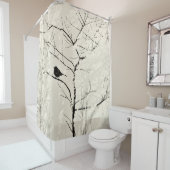 Rideaux De Douche Mockingbird in Silhouette Arbres Amande Noir (En situation)