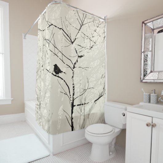 Rideaux De Douche Mockingbird in Tree Light Cream Charcoal Black (En situation)