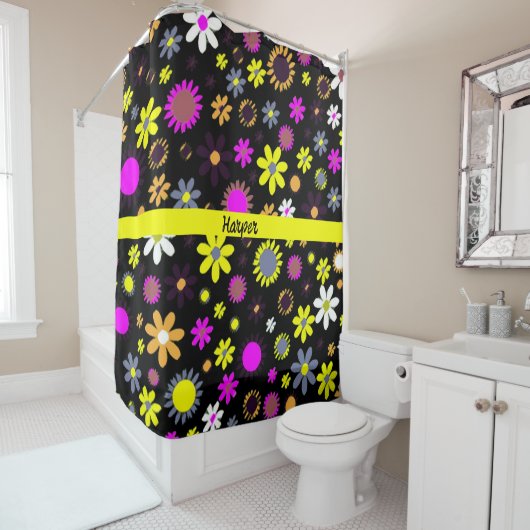 Rideaux De Douche Mod Black Floral (En situation)