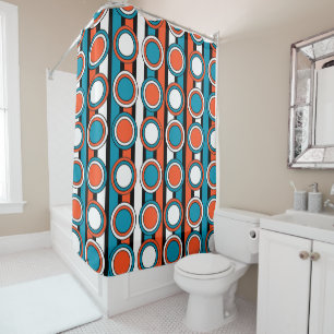 Rideaux De Douche mod Turquoise orange noir rayures motif