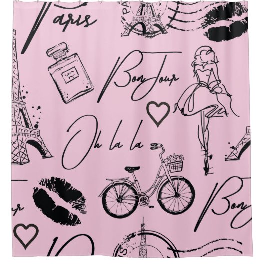 Rideaux De Douche Mode, calligraphie, Tour Eiffel, lèvres (Devant)