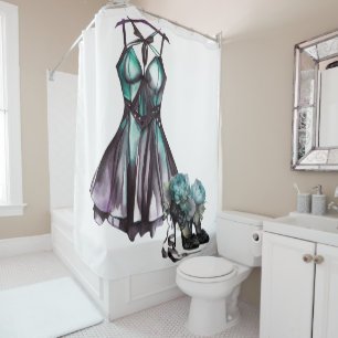 Rideaux De Douche Mode Goth Robe violette et Turquoise avec talons