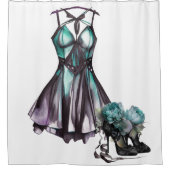Rideaux De Douche Mode Goth | Robe violette et Turquoise avec talons (Devant)