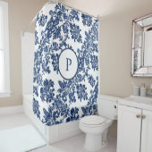 Rideaux De Douche Modèle bleu Damas de la marine classique (En situation)