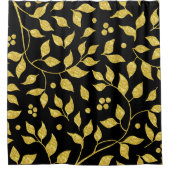Rideaux De Douche Modèle de feuilles d'or sur noir (Devant)