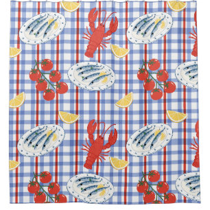 Rideaux De Douche Modèle de marché de fruits de mer méditerranéens (